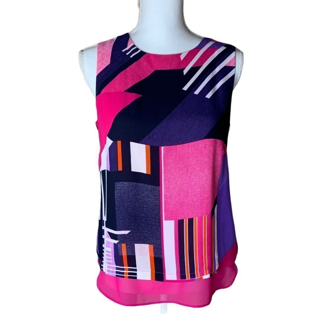 Rose + Olive sleeveless geometric pattern - small